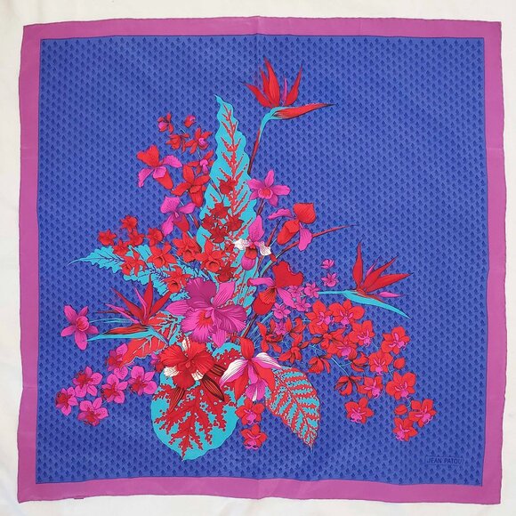 Jean Patou Singapore Airlines Vintage Floral Orchids Silk Scarf Pink - Picture 1 of 6